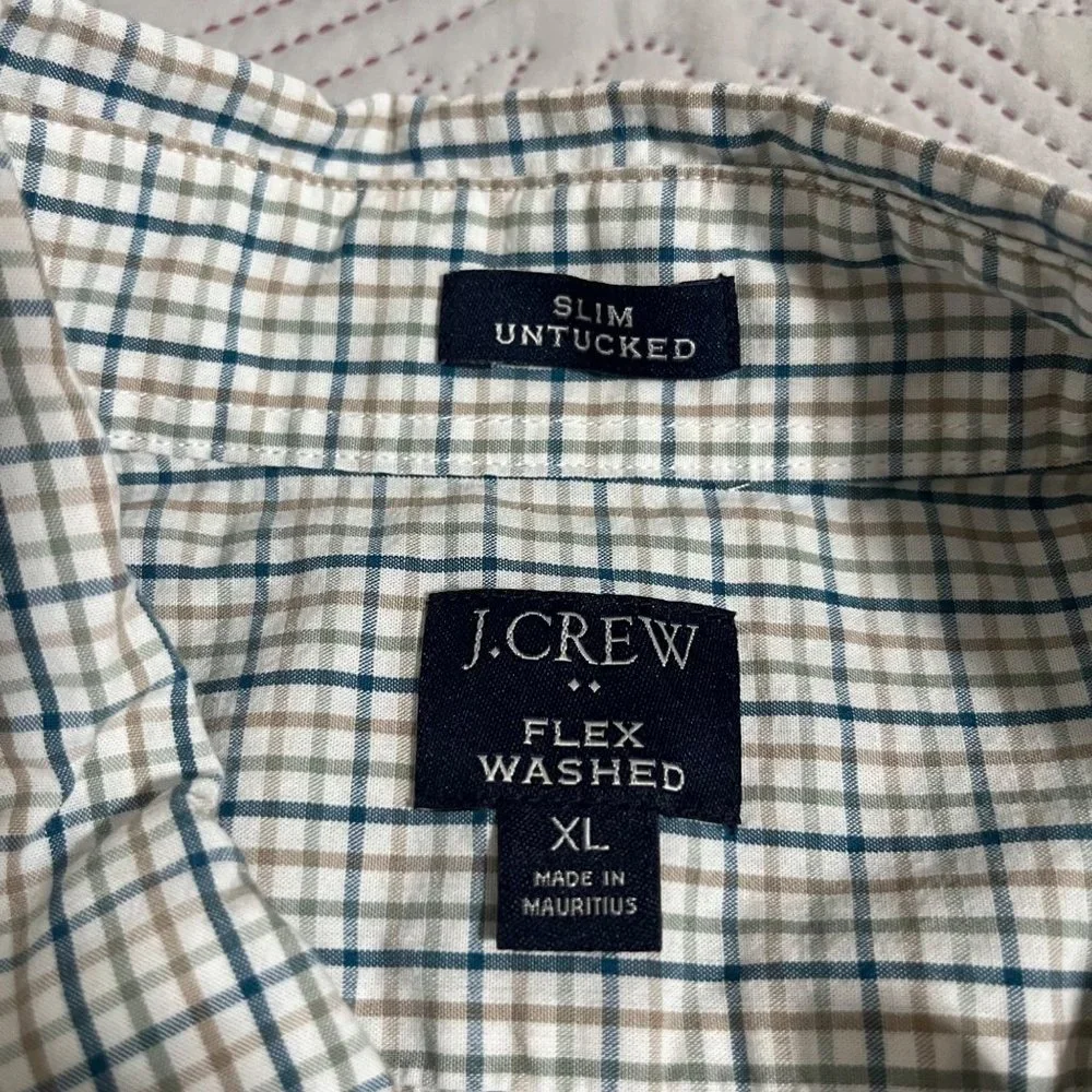 J crew Mens Slim Untucked Flex Washed Plaid Long Sleeve Collard Shirt Size‎ XL